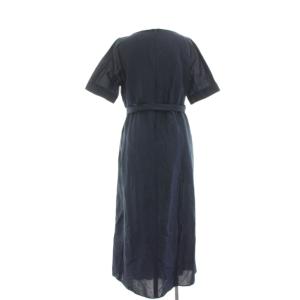 S Max Mara ワンピース 半袖 Vネック マキシ ロング リボン 42 紺 ネイビー 922102926 /HN