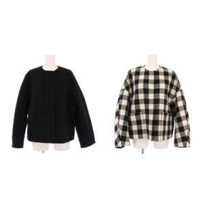 23AW ブロックチェックリバーノーカラージャケット 34 ブラック 6522-299-0811