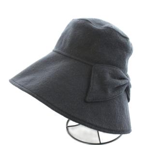 ハット 帽子 リボン ウール 黒 ブラック /AN6