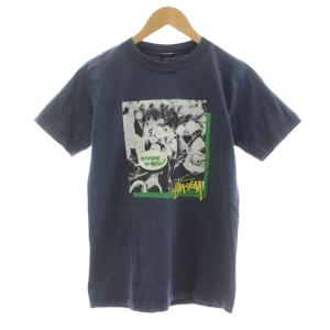 Tシャツ カットソー 半袖 クルーネック プリント S 紺 ネイビー /KU