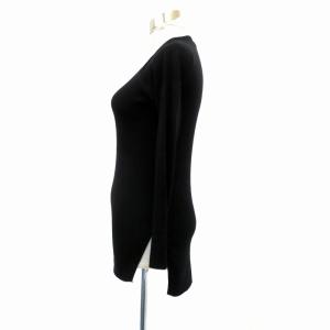 Deuxieme Classe リブニット カットソー ラウンドネック 長袖 無地 シルク カシミヤ混 黒 ブラック /HO33