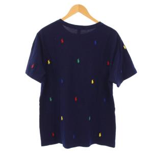 POLO RALPH LAUREN Tシャツ 半袖 クルーネック ロゴ 刺繍 ストレッチ 総柄 XL 紺 ネイビー /BB