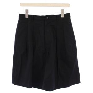 タックショーツ ショートパンツ ハーフパンツ ジップフライ ワンカラー 麻 リネン混 38 黒 ブラック