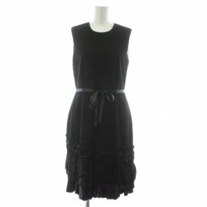 ワンピース ひざ丈 ノースリーブ 切替 フリル ティアード ウール カシミヤ混 2 黒 ブラック /KU