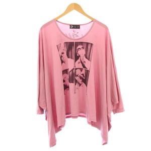 カットソー 長袖 Uネック ストレッチ ロゴ プリント F ピンク /BB