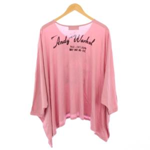 ANDY WARHOL by HYSTERIC GLAMOUR カットソー 長袖 Uネック ストレッチ ロゴ プリント F ピンク /BB
