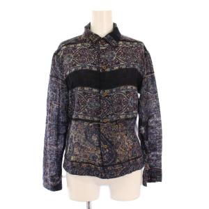 シャツ ブラウス 長袖 レギュラーカラー ウール 総柄 F 紺 ネイビー /BB