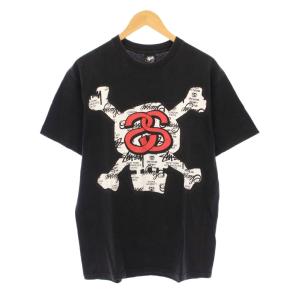 Tシャツ 半袖 クルーネック スカル柄 ドクロ柄 ロゴ プリント M 黒 ブラック /BB
