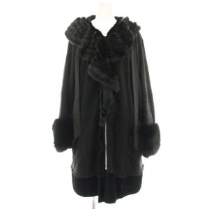 ムートンコート ファー 毛皮 ロング ジップアップ 黒 ブラック /HN