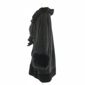 NINA RICCI ムートンコート ファー 毛皮 ロング ジップアップ 黒 ブラック /HN