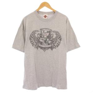 Tシャツ 半袖 クルーネック ストレッチ ロゴ イラスト プリント XL グレー /BB