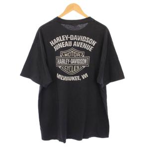 HARLEY DAVIDSON Tシャツ 半袖 クルーネック ストレッチ ロゴ プリント XL 黒 ブラック /BB