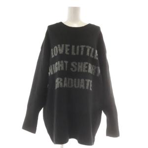  インターシャニット セーター 長袖 アルパカ混 ウール 黒 ブラック 文字 ロゴプリント 23-080-220-2160-4-0