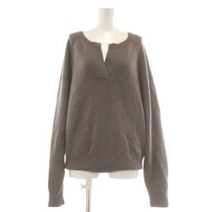 ミドルゲージ天竺ヘンリープルオーバー ニット セーター ウール100％ ブラウン 長袖 23-080-220-6200-4-0