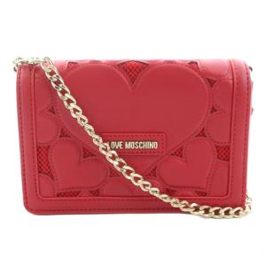 ショルダーバッグ チェーン フラップ ハート レザー 赤 レッド /KU
