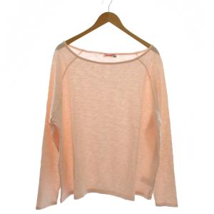 コットンスラブクルーネックプルオーバー カットソー Tシャツ 長袖 ボートネック ピンク 24070200303010