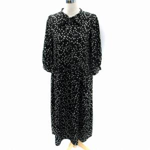 ワンピース マキシ丈 ロング丈 長袖 星柄 総柄 リボン 38 M 黒 ブラック /SM28
