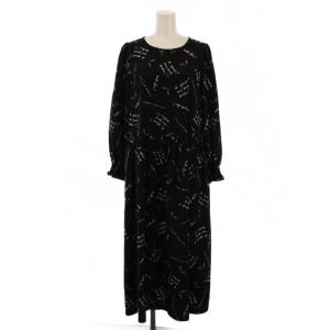 ワンピース 長袖 ロング クルーネック 総柄 38 ブラック /BM