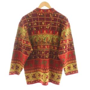 KENZO golf ニット セーター 長袖 総柄 刺繍 ウール F 赤 レッド マルチカラー 535-Q-7102