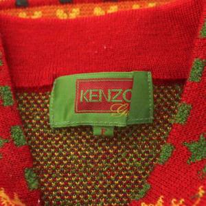KENZO golf ニット セーター 長袖 総柄 刺繍 ウール F 赤 レッド マルチカラー 535-Q-7102