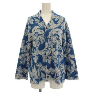 ニット カーディガン 総柄 長袖 M 青 グレー PL41KO170 /G