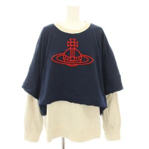 スウェット トレーナー クルーネック 長袖 レイヤード風 オーブ 刺繍 00 紺 ネイビー ベージュ 16-12-342041