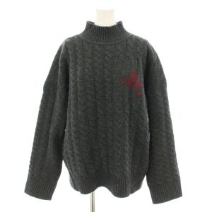 ニット セーター ハイネック 長袖 ケーブル編み オーブ 刺繍 オーバーサイズ 00 グレー 赤 レッド