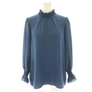 シャツ ブラウス 長袖 シフォン フリルネック プルオーバー シアー 38 青 ブルー 101827-13-600-61-380