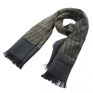 cravatte ストール マフラー フリンジ ズッカ柄 ロゴ シルク カーキ 黒 ブラック /KU OH
