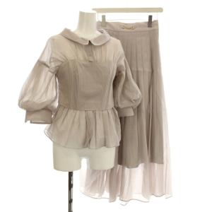 シアービスチェブラウス セットアップ パフスリーブ 半袖 シャツ ロング プリーツスカート 1 グレージュ