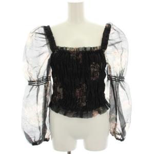 SHEER SHIRRING FLOWER ブラウス シャツ プルオーバー 長袖 プリント 花柄 チュール