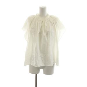 シャツ ブラウス ノースリーブ 袖なし 36 白 ホワイト ギャザー スタンドカラー バンドカラー /JP