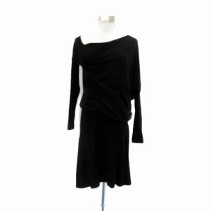 ワンピース 長袖 ひざ丈 アシンメトリー F 黒 ブラック /HO21