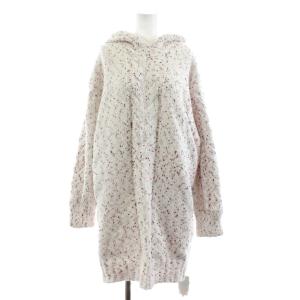 アランネップBIGパーカ ワンピース ひざ丈 長袖 ケーブル ルームウェア F 白 ホワイト ピンク PWNO215063