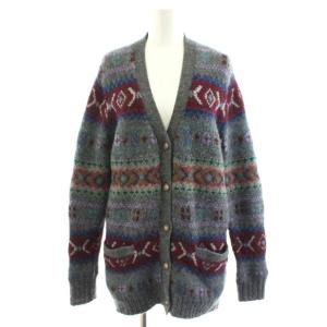 ニットカーディガン 総柄 アルパカ混 モヘヤ混 XS グレー 赤 レッド 211717817001 /AN52