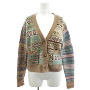 カーディガン 総柄 ウール カシミヤ混 XXS マルチカラー ピンク ベージュ 水色 ライトブルー 211872816001