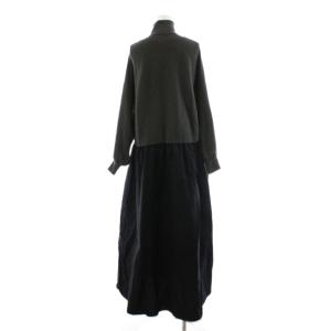 BEARDSLEY 23AW ニットコンビギャザーワンピース マキシ ロング 長袖 切替 タートルネック F グレー 黒 ブラック