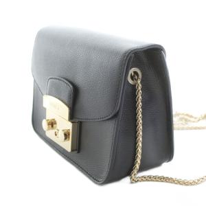 FURLA メトロポリス ミニ クロスボディバッグ ショルダーバッグ ポシェット フラップ レザー チェーン 黒 ブラック