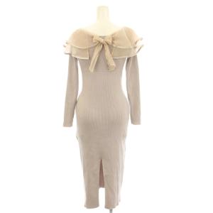 MERCURYDUO リブニットワンピース ロング フリル オフショルダー S ピンク ベージュ 002360302101-01