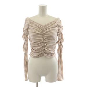 25SS ギャザーオフショルカットソー 長袖 F パープル 紫系 ボーダー柄 SWCT251149 /RR