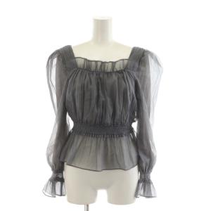 24SS オーガンプリーツブラウス シャツ 長袖 F グレー スクエアネック SWFB241138 /RR