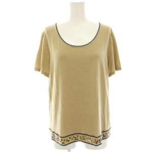 カットソー Tシャツ 半袖 レオパード柄 ヒョウ柄切替 ラメ混 LL ベージュ 0399602 /HN