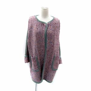 ニットコート コーディガン ロング丈 マルチカラー ロールアップ 40 L 紫 パープル /SY3