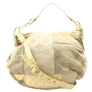 シグネチャー ショルダーバッグ ハンドバッグ キャンパス レザー ゴールド色 13709 /AN14