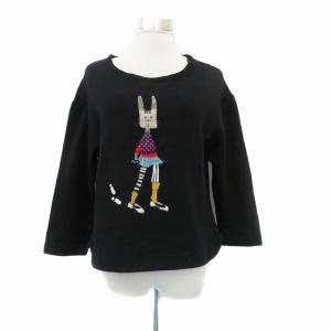 スウェット トレーナー 長袖 裏起毛 うさぎ刺繍 プリント 40 L 黒 ブラック /HO36