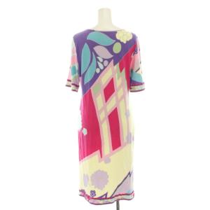 LEONARD ラベルフューシャ LABEL FUCHSIA ワンピース ひざ丈 五分袖 花柄 総柄 40 紫 パープル