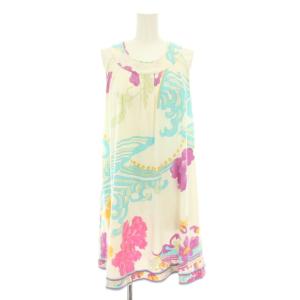 ラベルフューシャ LABEL FUCHSIA ワンピース ひざ丈 ノースリーブ 花柄 総柄 36 白 ホワイト
