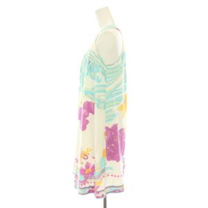 LEONARD ラベルフューシャ LABEL FUCHSIA ワンピース ひざ丈 ノースリーブ 花柄 総柄 36 白 ホワイト