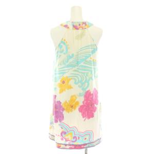 LEONARD ラベルフューシャ LABEL FUCHSIA ワンピース ひざ丈 ノースリーブ 花柄 総柄 36 白 ホワイト