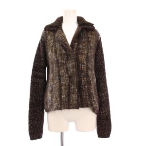 ニットカーディガン 長袖 ショート丈 モヘヤ ウール 切替 38 茶 ブラウン /BB